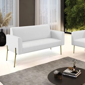 Sofá Namoradeira 2 Lugares Pé de Ferro Dourado Marisa Corino - Branco
