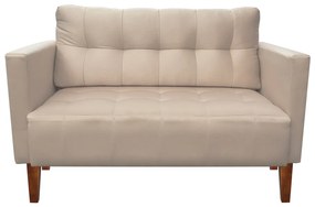 Sofá Namoradeira Livia Suede Bege Pés Chanfrado Castanho - D'Rossi