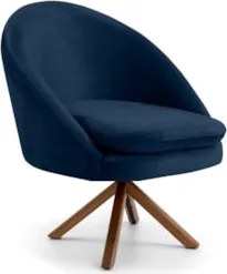 Poltrona Decorativa Base Giromad Madeira Rafa C-304 Veludo Azul Marinh