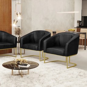 Cadeira Sala Jantar Industrial Dourado Kit 2 Stella Sintético PU D03 - D'Rossi - Preto