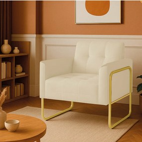 Poltrona Sala Industrial Alta Tubo Dourado Elisa Suede D03 - D'Rossi - Bege