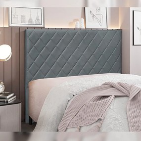 Cabeceira Decorativa 1,40M Baelon Veludo Cinza G63 - Gran Belo