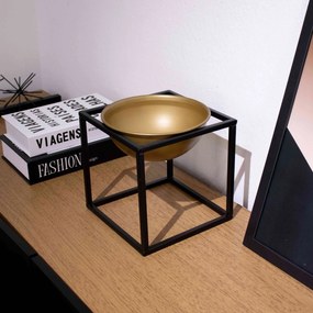 Cachepot em Cerâmica Dourado com Base de Metal Preto 21cm - D'Rossi