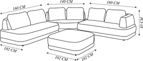 Sofá de Canto Modulado Vercelli 562cm com Almofadas Soltas e Puff Veludo Luxo Bege  G92 - Gran Belo