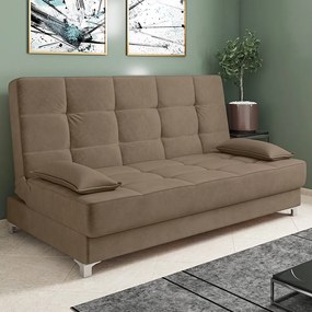 Sofá Cama Equador 193 cm Encosto Reclinável Veludo Cappucino Pés Plástico Cromado - D'Rossi