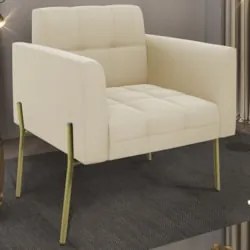 Poltrona Sala Pés Metálicos Dourado Ana Suede Bege - Ibiza