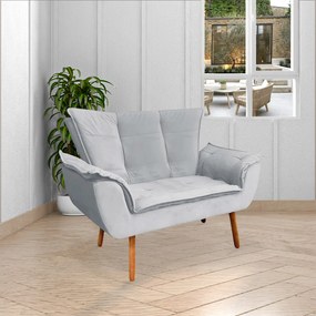 Conjunto 2 Poltronas e 1 Namoradeira Pés Palito Charger Veludo Cinza G19 - Gran Belo