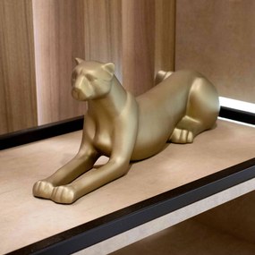 Escultura Decorativa Onça Deitada Ouro Velho Fosco 17,5x52x13 Cm - D'Rossi