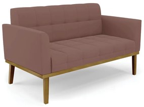 Poltrona Namoradeira Decorativa Karen Pés Fixo em Madeira Castanho Veludo Rose G19 - Gran Belo