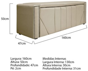 Calçadeira Baú Queen Minsk P02 160 cm para cama Box Corano - ADJ Decor