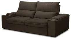 Sofá Retrátil 3 Lugares com Porta Copo 230cm Andes F05 Veludo Marrom E