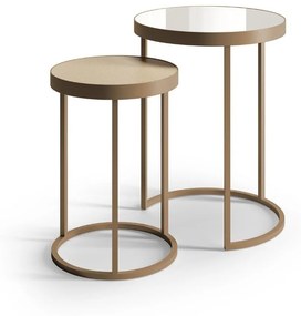 Mesa Lateral Ignácia Tampo Redondo Espelhado com Aro Metálico Base Aço Carbono com Pintura Epóxi