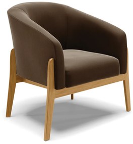 Poltrona com Puff Base de Madeira Stella Suede Marrom D03 - D'Rossi