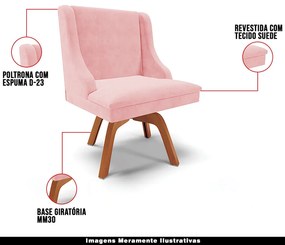 Cadeira Decorativa Sala de Jantar Base Giratória de Madeira Firenze Suede Rosa Bebê/Natural G19 - Gran Belo