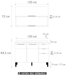 Armário de Cozinha CP01 e Tampo 120cm Dora Z06 Nogueira/Off - Mpozenat