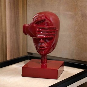 Escultura Máscara Rosto Cego Em Cerâmica Vermelho Ocre 25x15 Cm - D'Rossi