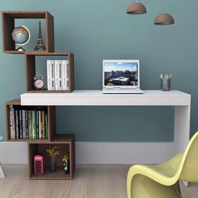 Mesa Escrivaninha 4 Nichos Home Office Castanho e Branco