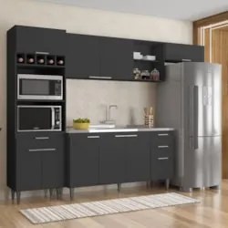 Armário de Cozinha CP04 Com Pia 150cm Pérola Z34 Preto      - Mpozenat