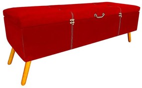 Calçadeira Baú Casal 140cm Caribe Pés Palito Suede Vermelho - Sheep Estofados - Vermelho