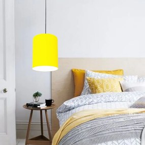 Lustre Pendente Cilíndrico Md-4012 Cúpula em Tecido 18x25cm Amarelo - Bivolt