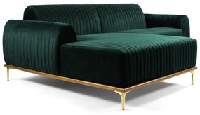 Sofá 4 Lugares Bipartido com Chaise Lado Direito Base de Madeira Euro 265 cm Veludo Verde G15 - Gran Belo