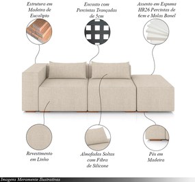 Sofá Versátil Sala de Estar Atlanta 338cm Modulado Linho Bege Claro G52 - Gran Belo