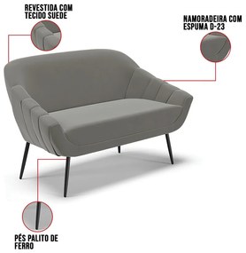 Kit 01 Namoradeira 02 Lugares e 01 Poltrona Giovana Suede Pés Palito de Ferro D01 - D'Rossi - Grafite