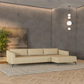 Sofá Bipartido Sala de Estar Kiara 352cm Chaise Direito Pés de Ferro Couro Bege G52 - Gran Belo