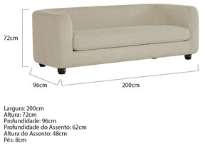Sofá 3 Lugares Luxo Recepção Escritorio Sala Veneza 200cm Bouclé