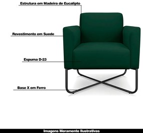 Poltrona Decorativa Isabella Base X Suede Verde/Preto G19 - Gran Belo
