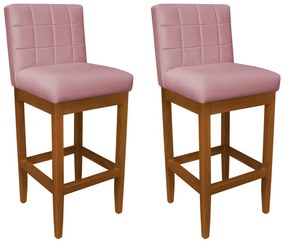 Kit 2 Banquetas Alta Sueli Base Madeira Maciça Estofada Suede Rose