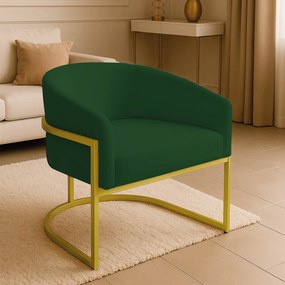Poltrona Sala Decorativa Industrial Dourada Arielle Veludo D03 - D'Rossi - Verde