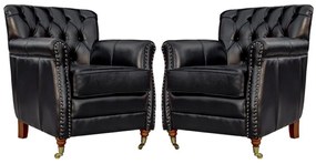 Kit 02 Poltronas Decorativas Sala de Estar Níger Pés Príncipe Couro Preto G58 - Gran Belo