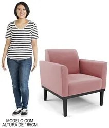 Sofá Namoradeira e 2 Poltronas Base Madeira Preto Maressa Suede Rosê -