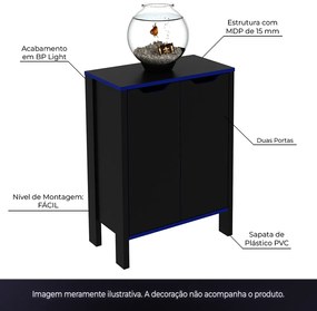 Conjunto Mesa Armário Estante e Gaveteiro para Escritório Home Office Gamer Cool MDP Preto/Azul G69 - Gran Belo