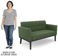 Sofá Namoradeira e 1 Poltrona Base Madeira Preto Ana Suede Verde - Ibi