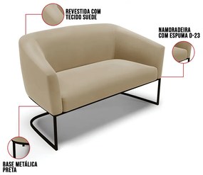 Sofá 2 Lugares Namoradeira Industrial Preto Stella Suede Marrom Rato D03 - D'Rossi