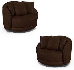 Kit 2 Poltronas Decorativas Base Giratória Galáxia com Almofadas PU Marrom G45 - Gran Belo