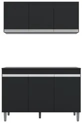 Armário e Balcão Gabinete Para Pia 120cm com Tampo 3 Portas Manu Preto