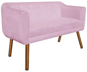 Kit 01 Namoradeira 02 Lugares e 02 Poltronas Julia Suede Rosa Bebê Pés Palito Castanho D'Rossi