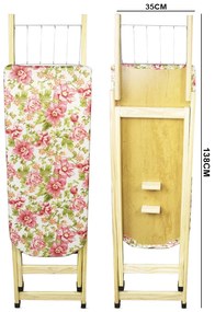 Tábua de Passar Roupa Dobrável de Madeira Layla 2 Níveis Estampada G02 - D'Rossi - Rosa