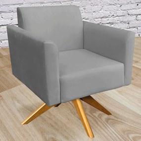 Kit 02 Poltronas Decorativas Isabella Base Giratória Madeira Suede Grafite G19 - Gran Belo