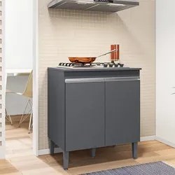 Balcão Com Tampo para Cooktop 5 bocas 2 Portas Andréia Cinza- AJL Móve