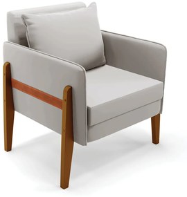 Poltrona Lana Veludo Base de Madeira D03 - D'Rossi  - Cinza