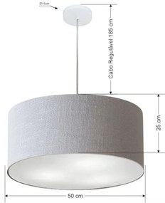 Lustre Pendente Cilíndrico Md-4100 Cúpula em Tecido 50x25cm Rustico Cinza - Bivolt