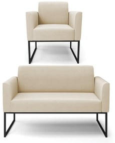 Sofá Namoradeira com Poltrona Base Industrial Preto Marisa Suede Bege D03 - DRossi