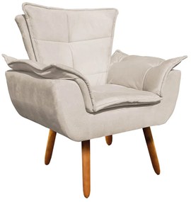 Poltrona Sala de Estar Pé Palito de Madeira Opala Suede Bege D03 - D'Rossi