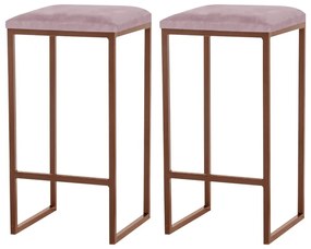 Kit 2 Banqueta Decorativa Billie Base Bronze Veludo Rosê G41 - Gran Belo