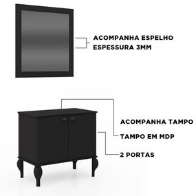 Gabinete De Banheiro Provençal Completo Balcão Cuba Espelho - Preto
