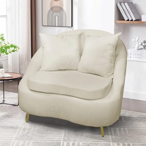 Poltrona Decorativa Orgânica Pé Ferro Dourado Zaya Bouclê C05 - D'Rossi - Bege